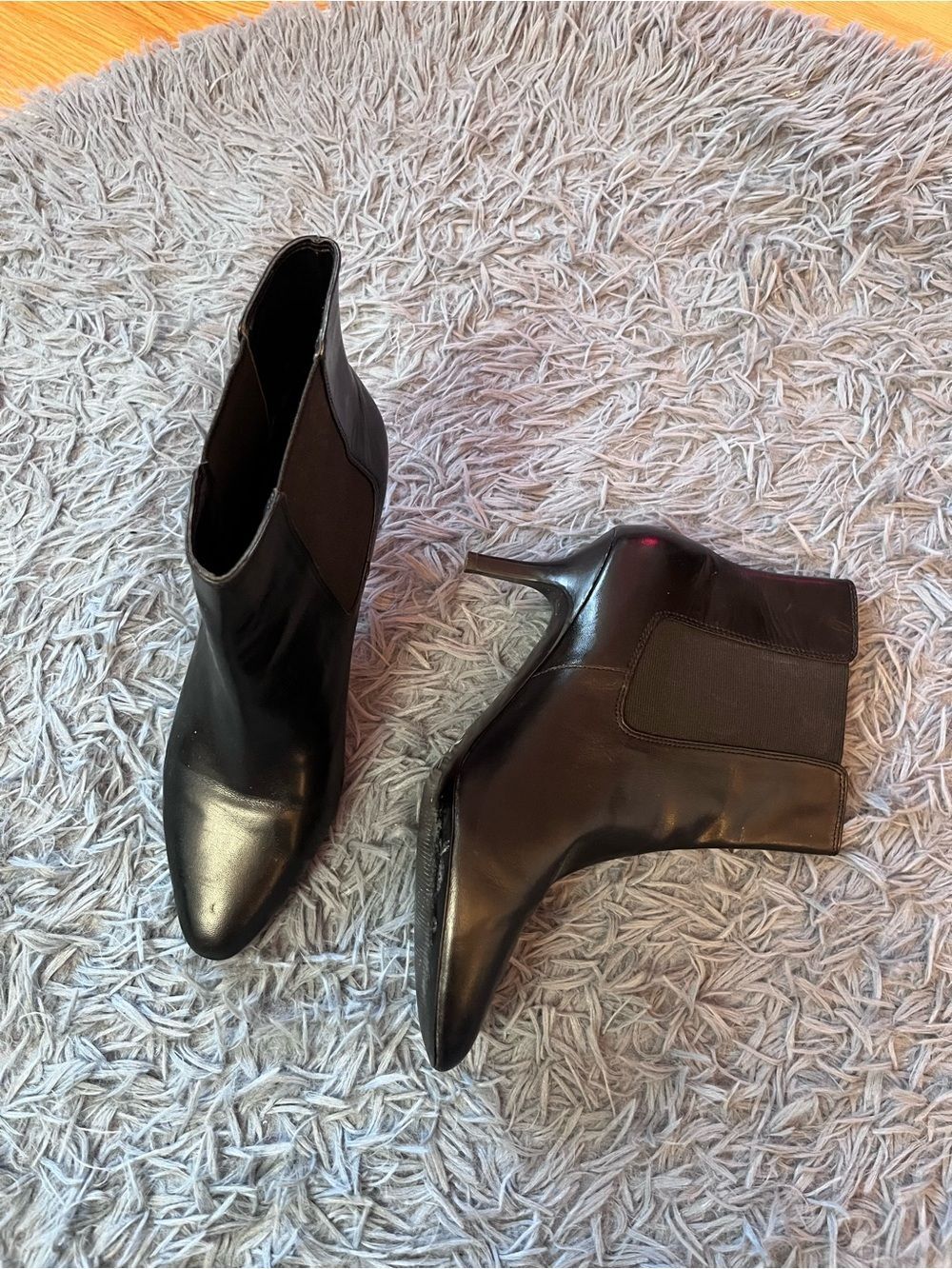 Lauren Ralph Lauren Black Leather Pointed Toe Ankle Heeled Boots Size 9.5